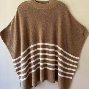 J.CREW One Size Tan White Mock Neck Poncho Stripe Pullover Sweater Cover Up